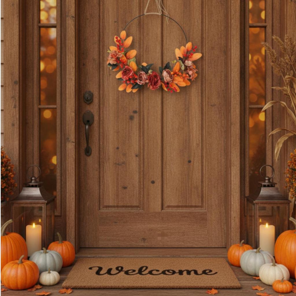 Wreath with Jute Twine Silk Floral Hoop Open-Frame for Entryway, Door,