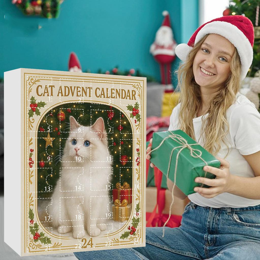 2D 2025 Cat Christmas Countdown Calendar with 24 Pendant 24 Days Christmas Countdown Calendar for Kids Boys Girls Adult Gifts