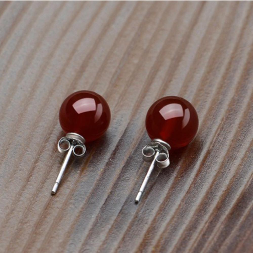 Elegant Synthetic Green Chrysoprase Stud Earrings Silver Red Agate Crystal Jewelry for Women