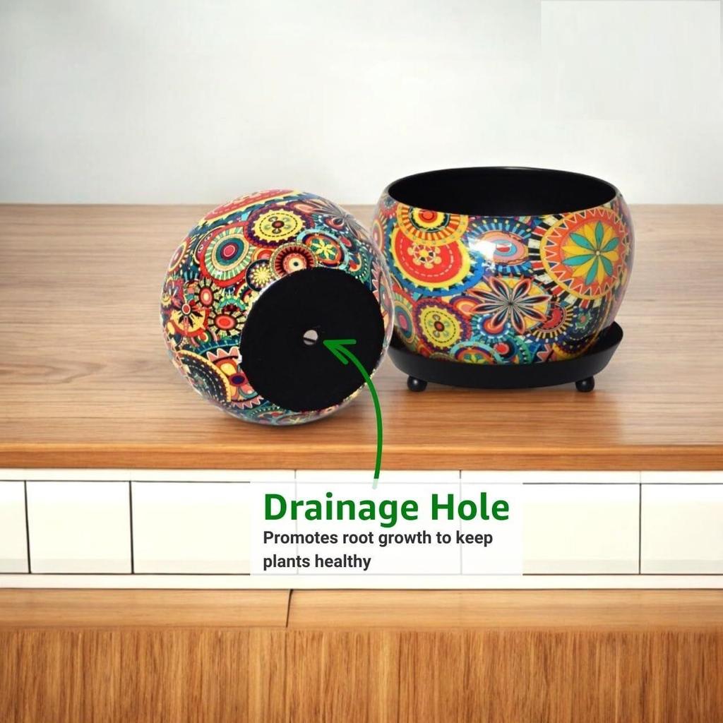 5 Inches, Lily Designer Metal Plant Pot with Saucer Plate | Indoor Outdoor Home Decor Item for Garden Plants Flower, Balcony, Patio, Living Room,