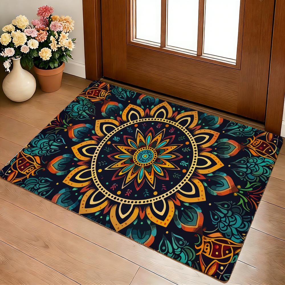 Colorful Mandala Boho Floor Mat Cozy Flannel Soft Thick Non-Slip Mat For Living Room Bedroom Kitchen Decor Rugs