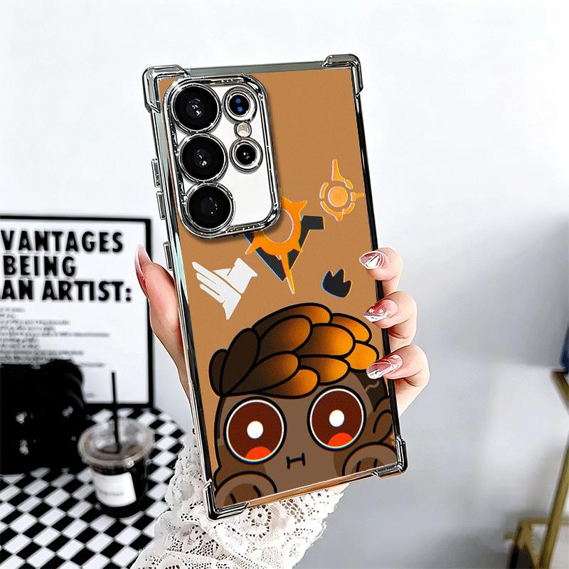 V-Valorant Cute Catoon Plating Phone Case For Samsung Galaxy S24 S25 FE S26 Edge S23 Ultra S22 S21 Plus S20 Anti-Fall Airabag Co