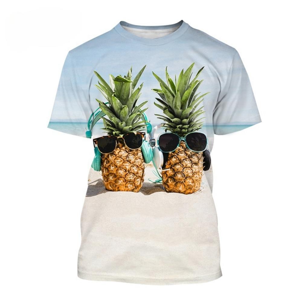 T-Shirt per Ragazzi Casual Cartone Animato Frutta Ananas Stampa Tridimensionale T-Shirt Abbigliamento da Esterno per Bambini Vestiti per Bambini