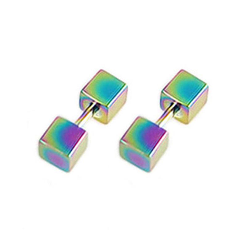 2Pcs Geometric Double-sided Square Stud Earrings For Women/Men Stainless Steel Screw Fine Ear Pin Small Ear Bone Stud Jewelry