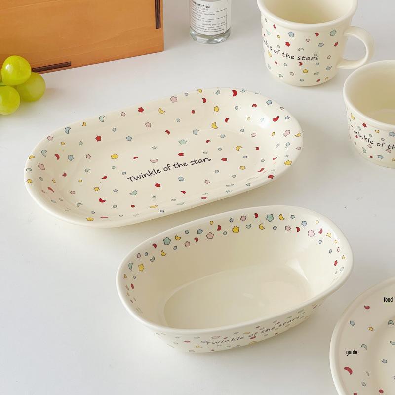 Simple Creamy Tableware Set: Star Plate, Rice Bowl, Dinner Plate, Fruit Bowl, Dessert Plate