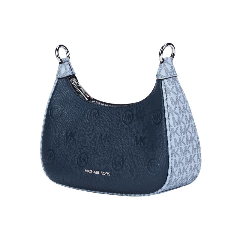 MICHAEL KORS Cora logo embossed zipper closure polyurethane handheld crossbody shoulder bag medium women's navy