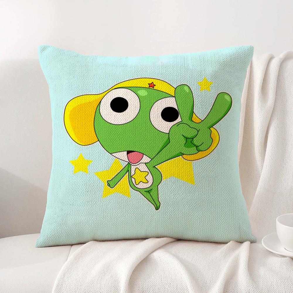 K-Keroro G-Gunsou Frog Cushion Cover Summer Coolness Linen Fabric Double-Sided Printing Pillow Case Sofa Home Decor Gift