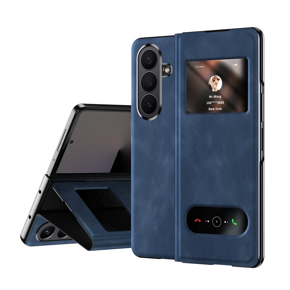 Solid Color Flip Leather Phone Case For Samsung Galaxy Z Fold 7 5G Fold7 Holder Design Protective Shell Protection Back Cover
