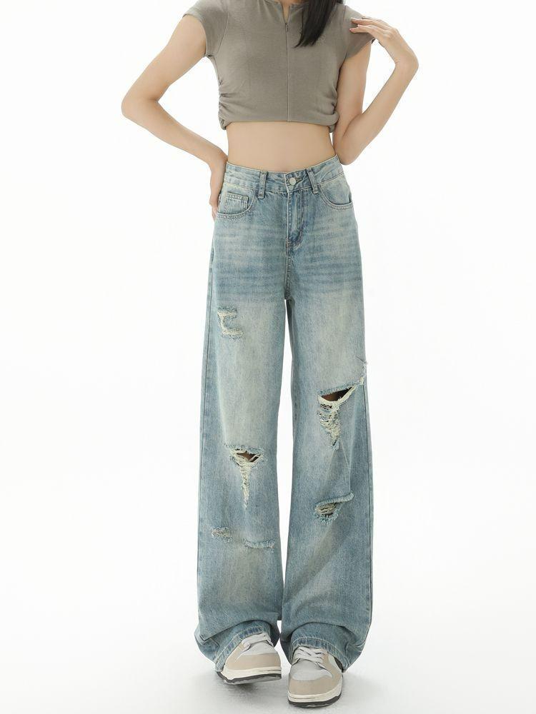 

Удобные Рваные Джинсы Женские Тонкие Выстиранные Дизайнерские Чувство Высокой Посадки Слим Драные Широкие Брюки Длинные Брюки Джинсы для Женщин Длинные Джинсовые Брюки 4XL