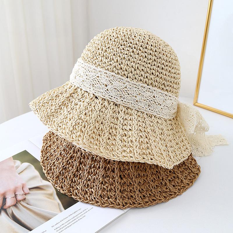Straw Hat Female Flower Lace Beach New Vacation Sunshade Sun Straw Hat Summer
