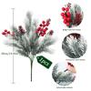 2PCS Plastic Holly Berry Pine Needles Branches with Pine Cones Artificial Flowers for Christmas Holiday Winter Table Decorations
