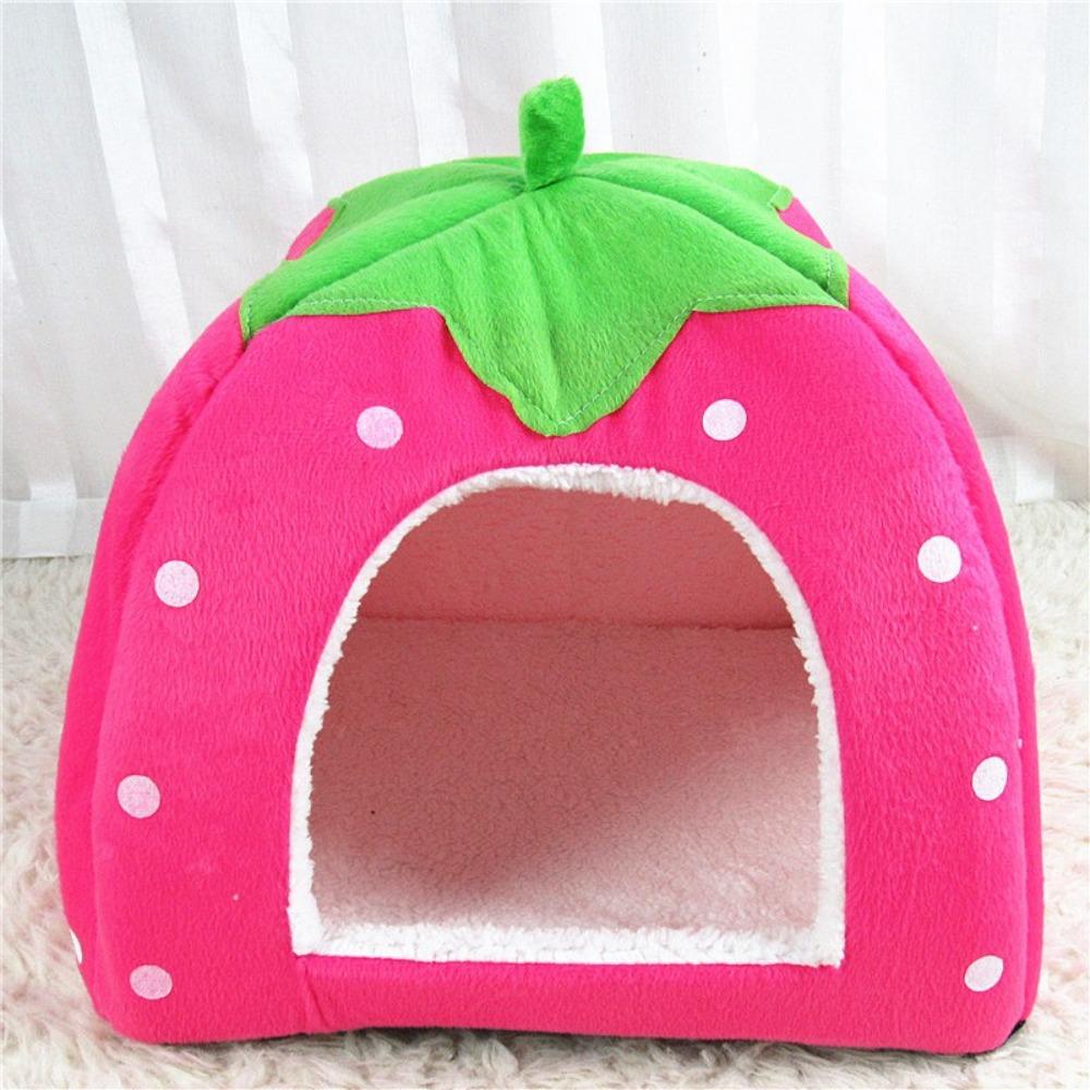 Strawberry Winter Pet House with Cushion Pet Bed Removable Foldable Pet Bed Small and Medium Pet