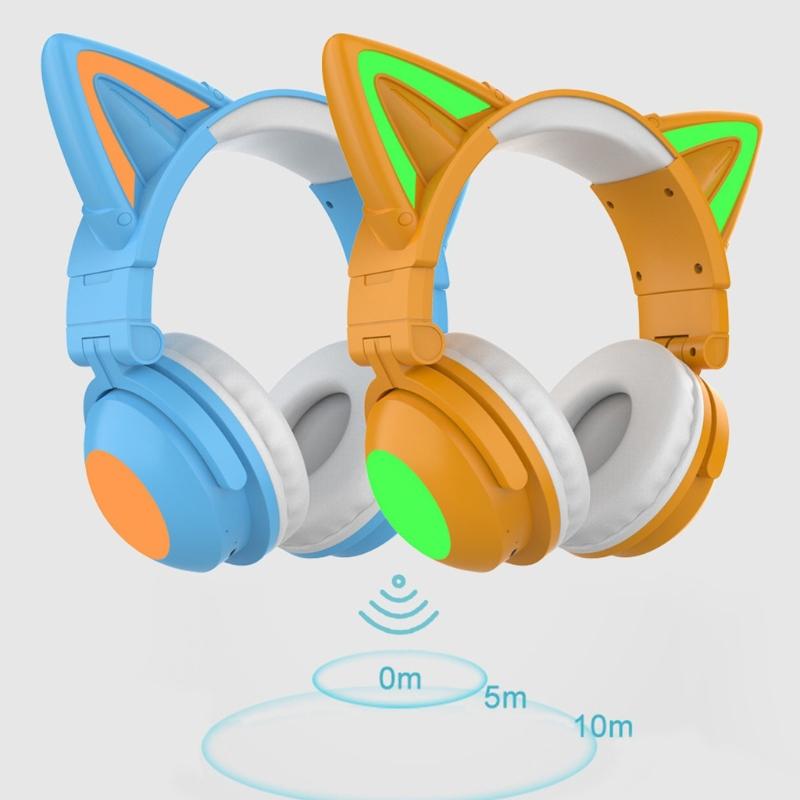 Cute for Cat Ear Pattern Kids Headset Bluetooth-compatible5.0 Headphone Best Present for Girls Boys Birthday Party New Y