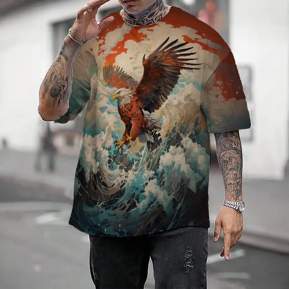 

Мужская футболка в японском стиле Ukiyo-E Kanagawa Eagle с графическим принтом, повседневная футболка с короткими рукавами, мужская одежда большого размера, топы 6XL
