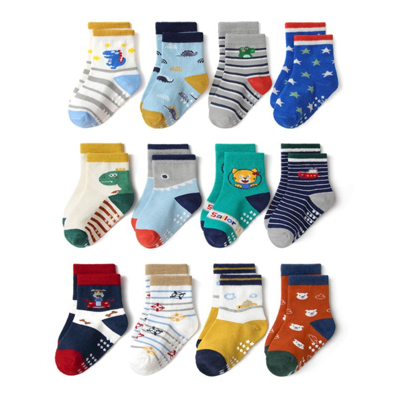 Jongens Meisjes 12 Paren Katoenen Antislip Sokken Pasgeboren Baby 1-3 jaar Antislip Zolen Vloer Unisex Sok voor Baby's Peuters Grip Kinderen S(6 to12M) gray