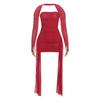 Summer Long Sleeve Bodycon Mini Short Dress Ribbon Pleated Tube Top Fashion New Sexy Party Dresses Hip Skirt Set Slim Fit Women's Clothing