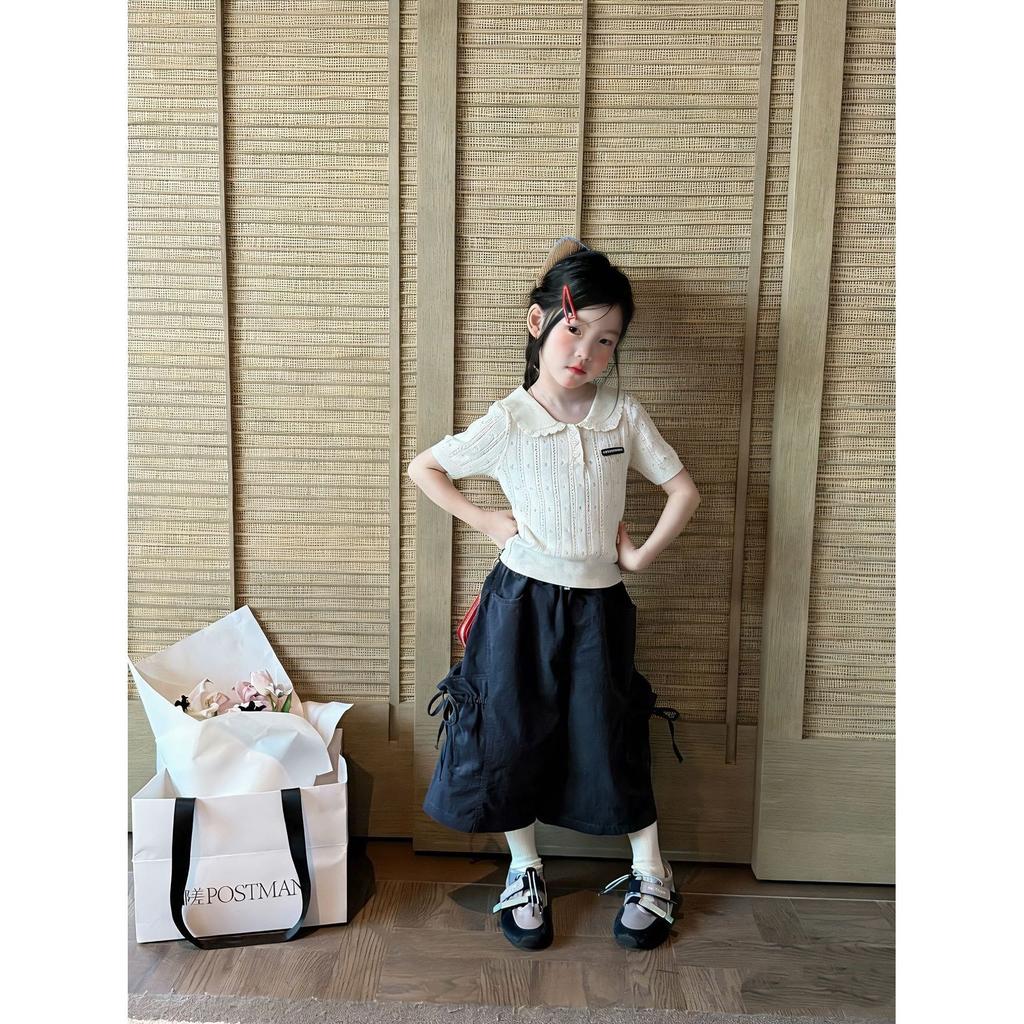 Girls Summer Hollow Knit Polo Shirt Short Sleeve T-Shirt Baby Stylish Casual Top