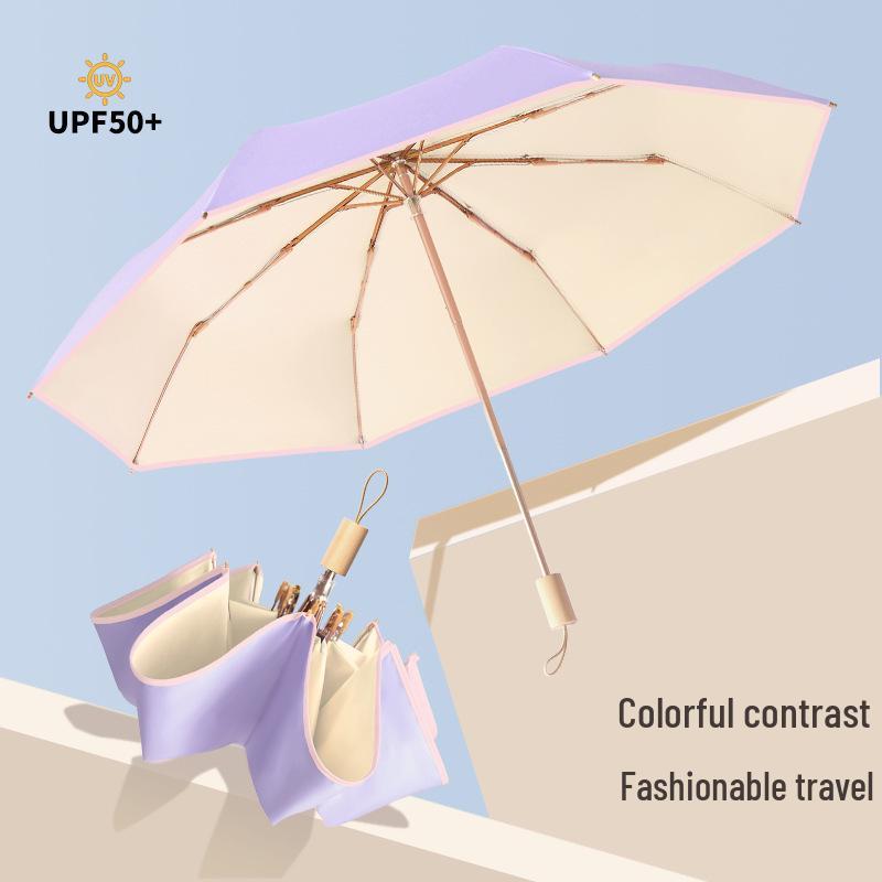 

Стильный трехслойный зонт с деревянной ручкой и защитой от УФ-лучей - двойного назначения для солнца и дождя
