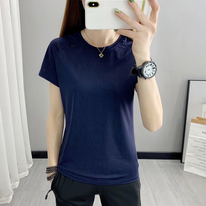 Women's Quick-Dry Mesh Printed Sports T-Shirt - Summer Round Neck, Short Sleeve, Sweat-Wicking, Ice Silk Fabric for Running & Fitness