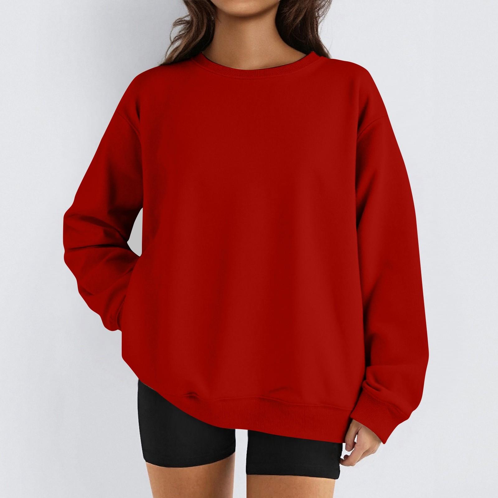 

Женские зимние топы, женская толстовка с длинным рукавом, повседневная, с круглым вырезом, свободный крой, флисовые топы Pollover XL красный