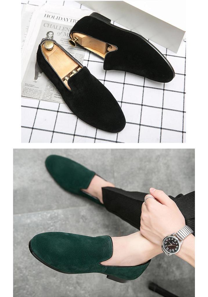 Mocassini da Uomo in Pelle Scamosciata Slip-On con Tacco Nascosto, Punta Affusolata in Pelle Stile Britannico.