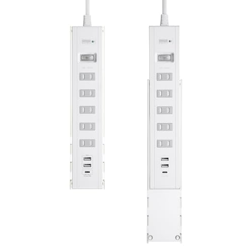 Sanwa Supply USB Charging Power Strip with Stand (2-Pin, 5 Outlets, 1.5m, White) TAP-B47UC-15W