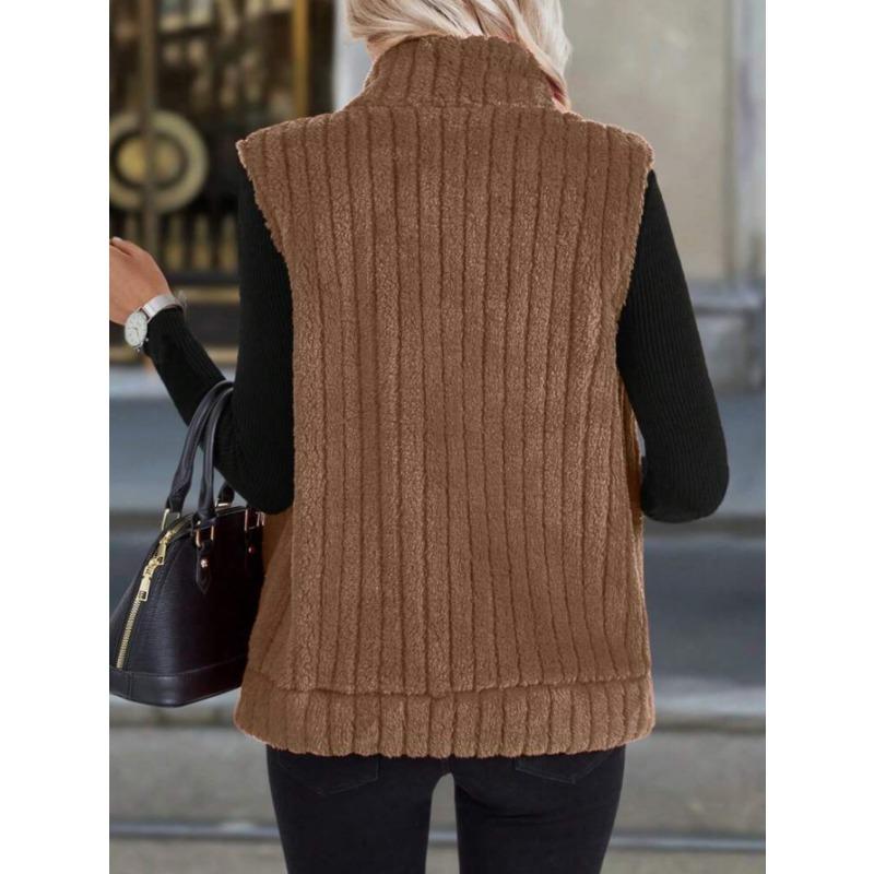 Women S Casual Turn Down Collar Zip Up Vest