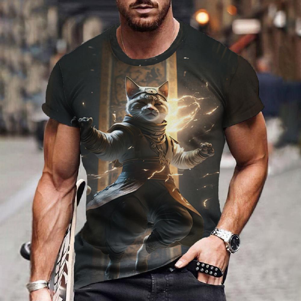 

Футболки с принтом «Самурай Кот» для мужчин, оверсайз, с коротким рукавом, в японском стиле, с графикой, мужская одежда, модные футболки-пуловеры для мужчин S