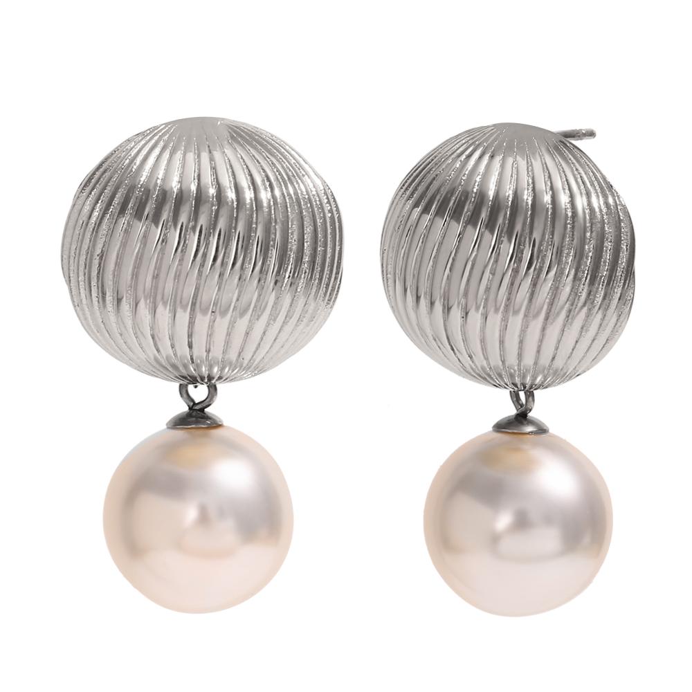 

MamacitaSlay Elegant Vertical Hot Balloon Texture Imitation Pearl Drop Earrings stainless steel women s jewelry Gifts for women срібний