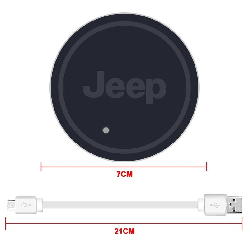 2PCS Waterproof Anti-Slip LED Car Cup Holder Luminous Coaster for Jeep Renegade Wrangler JK JL Grand Cherokee Compass Gladiator ANR1