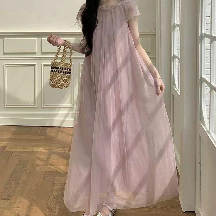 2026 French Style Pink Gauze Dress - Women s Elegant Early Summer Long Fairy Dress Small розовый