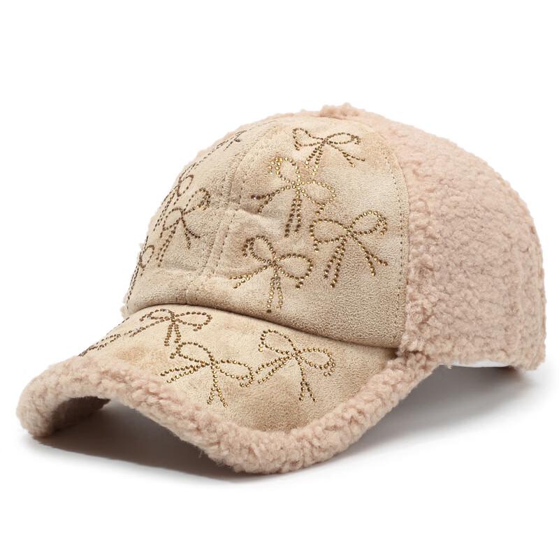 

Women s Teddy Fleece Rhinestone Bowknot Baseball Cap One Size