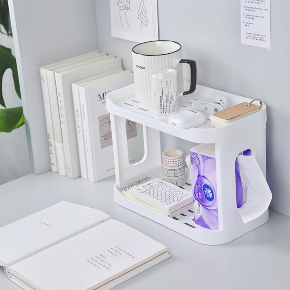 Double-layer Desk Organizer Rack Stationary Container Sundries Stand Pen Holder Cosmetic Storage Basket Office Kitchen Shelf