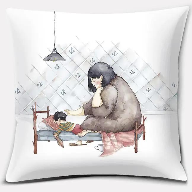 Watercolor Warm Family Series Pillow Gift Home Office Decoration  Bedroom Sofa Car Cushion Cover case