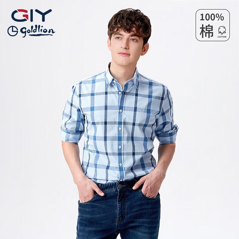 Goldenlabel GY2026 Men's Plaid Long-Sleeve Polo Shirt