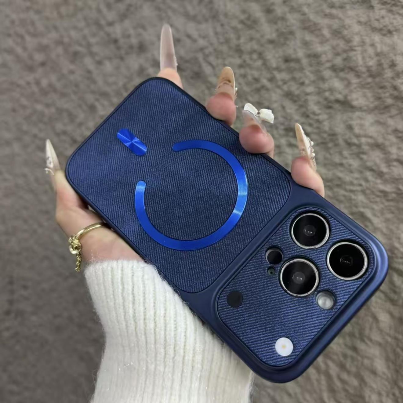 

Retro Denim Jeans Fabric For Magsafe Wireless Charge Case For iPhone 17 16 15 14 13 12 Pro Max Magnetic Matte Shockproof Cover iPhone17