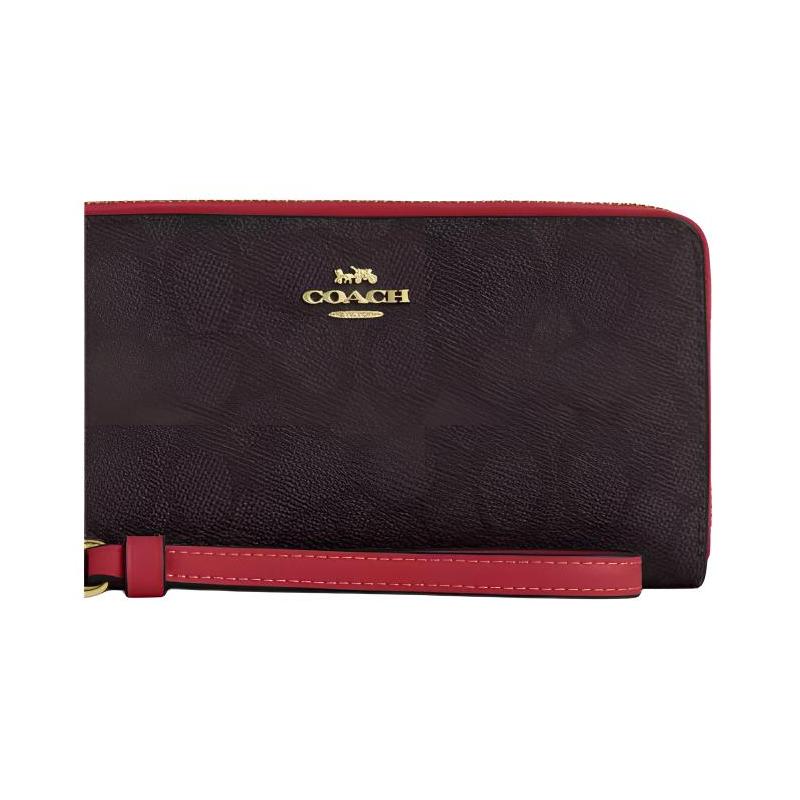 Coach 19 Metal Zipper Closure Signature Coated Canvas Wallet Women's Black with Red Black with Red