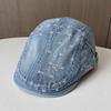 Niche retro denim forward hat women's adjustable big head circumference fashionable versatile beret reverse cap