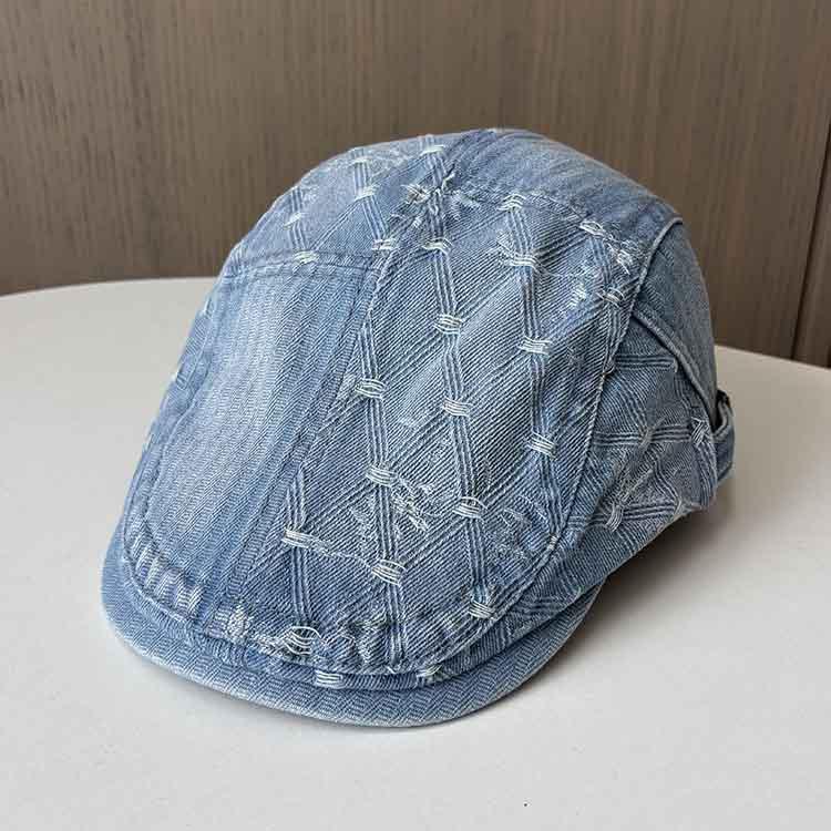 Niche retro denim forward hat women's adjustable big head circumference fashionable versatile beret reverse cap