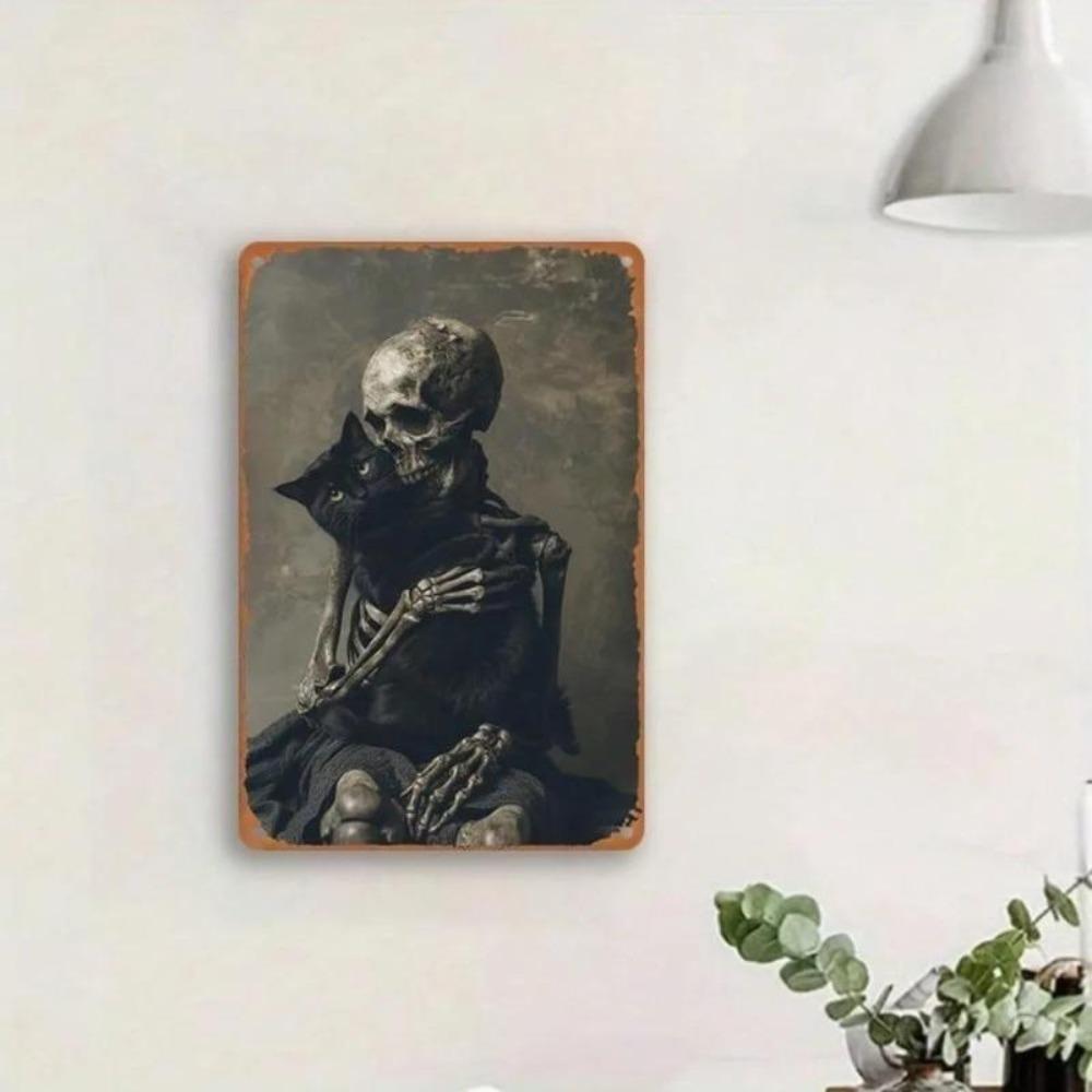 Vintage Tin Sign Metal Wall Decor Retro Skull Cat Man Cave Home Bar