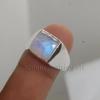 Square Rose Cut Blue Fire Rainbow Moonstone 95 Sterling Silver Ring Jewelry, Unisex Handmade Artisan Gift Ring
