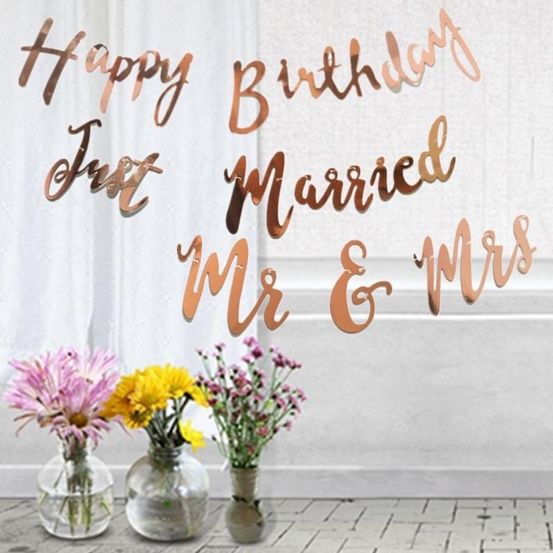 Rose  Just Married Mr & Mrs Team Bride English Words Wedding Party Banner Decoration String Flag