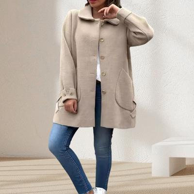 Fall Spring Women Coat Single-breasted Buttons Loose Solid Color Turn-down Collar Cardigan Long Sleeves Dating Commuting Jacket