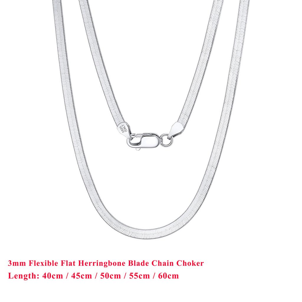 Effie Queen 925 Sterling Silver 3mm 4.5mm Flat Herringbone Snake Chain Necklaces 40-60cm Unisex Snake Chain Daily Jewelry SC35