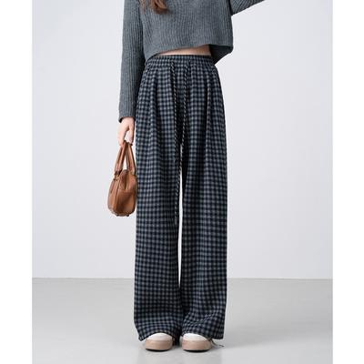 Autumn and Winter New Products Retro Polished Plaid Casual Pants Loose and Thin Warm Straight Pants Men's and Women's Trousers