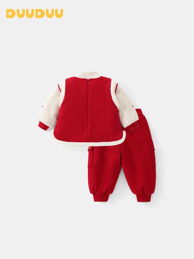 DUUDUU 2025 New Year Chinese Style Toddler Set - Winter Two-Piece Outfit for Baby Girl Visits