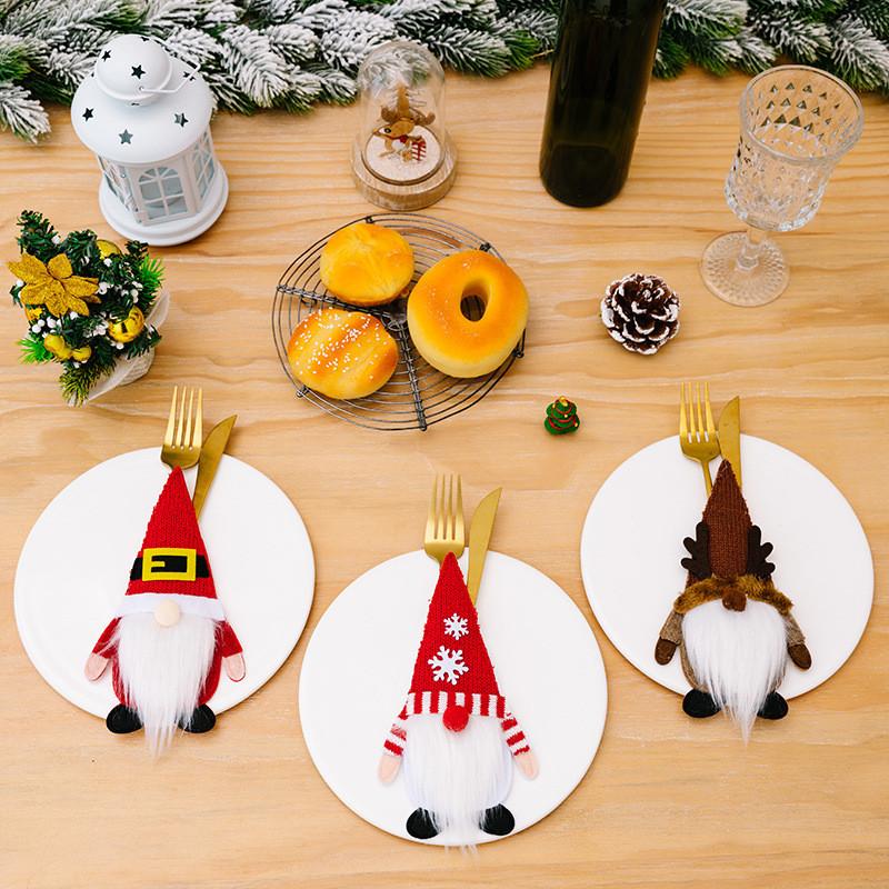 Decor Christmas Charming And Fork Holder Set Featuring Knitted Gnomes For A Magical Table Holiday