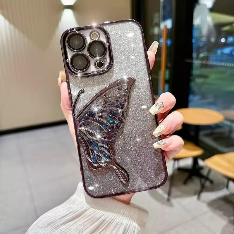 Quicksand Butterfly Applicable To Apple 16pro Gradient Glitter Powder Mobile Case 15 Color Plated IPhone 14 Full Pack Protection Case