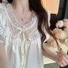 French Court Style Ice Silk Pajamas Women's Summer Sweet High-end Short-sleeved Trousers Set Sweet and Cute Loungewear