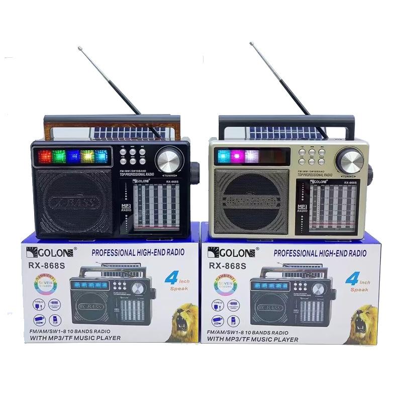 Portable Retro AM/FM/SW Band Radio Receiver Multifunctional Solar Bluetooth Speaker with RGB Light Stereo Sound Audio RX-868S
